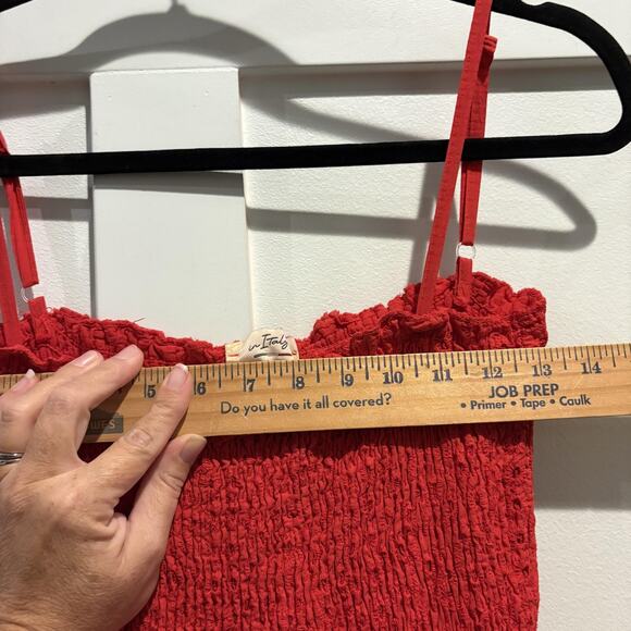 Made in Italy Dress Womens Medium Red Eyelet Smocked Tiered Maxi Sundress - Picture 10 of 12